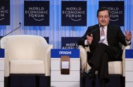European Central Bank President Mario Draghi delivers a speech on Europe's economic outlook during the World Economic Forum in Davos. Draghi said the eurozone had made European Central Bank President Mario Draghi delivers a speech on Europe's economic outlook during the World Economic Forum in Davos. Draghi said the eurozone had made
