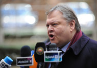 Greek Finance Minister Evangelos Venizelos answers journalists questions as he arrives for an Eurogroup Council meeting at the EU headquarters in Brussels. Eurozone chiefs fought Monday to close a deal for a new Athens bailout as Greek Prime Minister Lucas Papademos sought improved termson a key write-down of Greece's debt in a last-minute meeting with banks. Greek Finance Minister Evangelos Venizelos answers journalists questions as he arrives for an Eurogroup Council meeting at the EU headquarters in Brussels. Eurozone chiefs fought Monday to close a deal for a new Athens bailout as Greek Prime Minister Lucas Papademos sought improved termson a key write-down of Greece's debt in a last-minute meeting with banks.