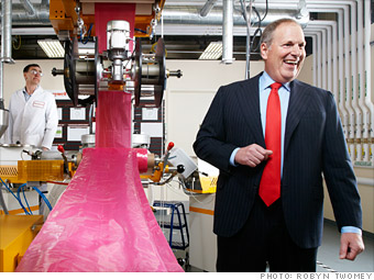 Dave Cote in a New Jersey lab where Honeywell is developing a new nylon copolymer that can be used in food packaging. Around his office he typically wears jeans instead of a suit.
